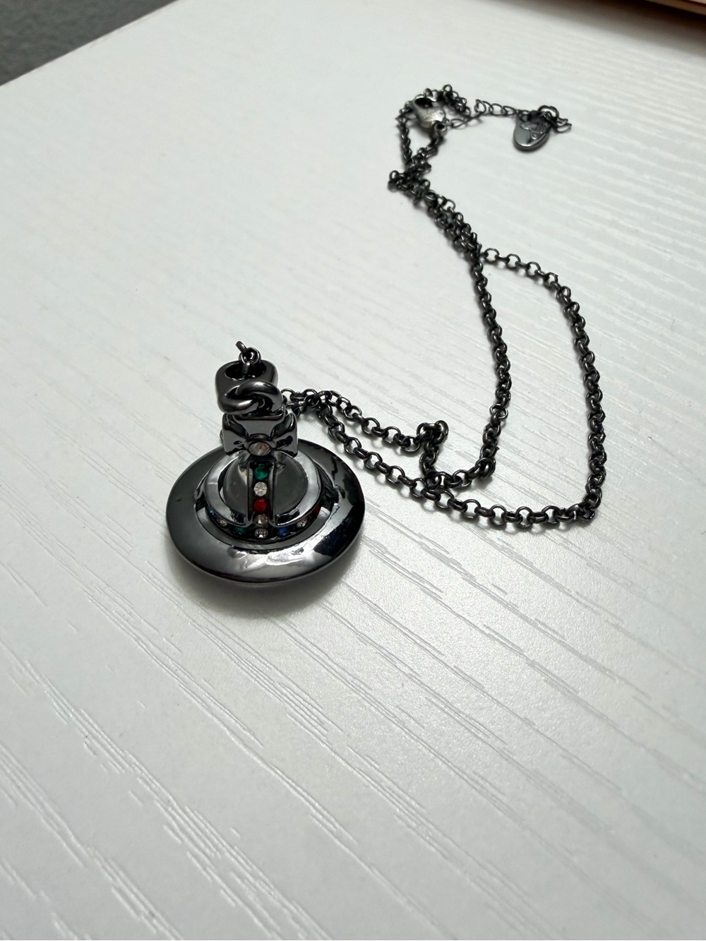 Vivienne Westwood Gunmetal Orb Necklace with Red and Green Accents